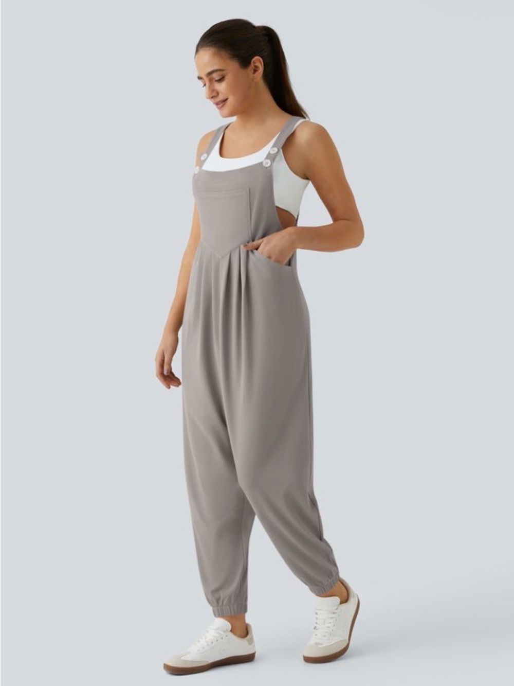 NEW! Halara Pockets Waffle Casual Jogger Overalls in Mink Ash Size S - Picture 3 of 14